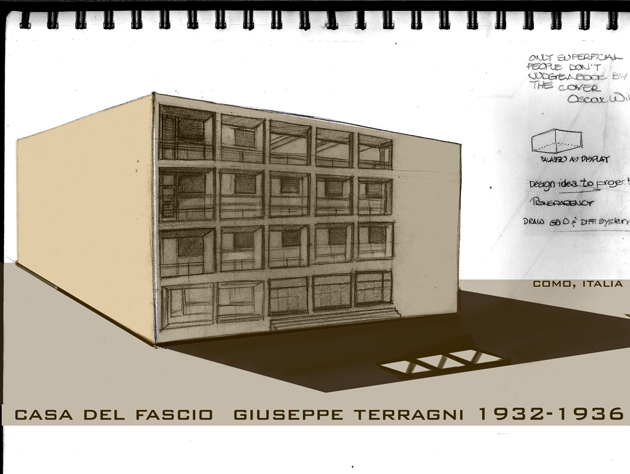 Casa Del Fascio, Sepia color with Photoshop, Como, 2007