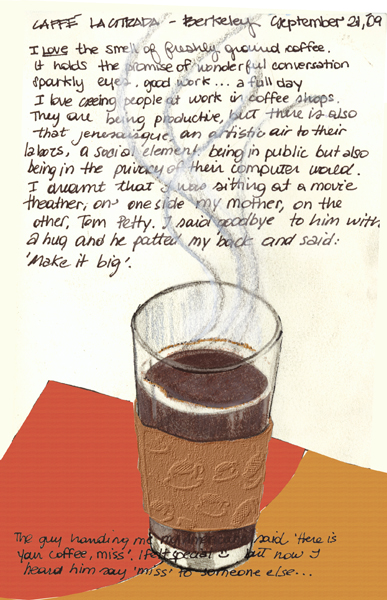 Americano at Caffe' La Strada- Berkeley. Pencil, ink and photoshop. Sept. 20, 2009.