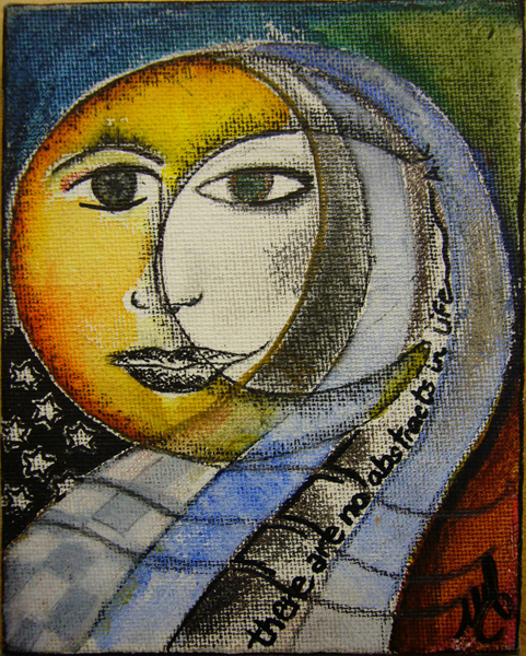 The Sun, the Moon, and on there being no abstarcts in life. Pencil, ink, watercolor on 4"X5" canvas. 2009 The Sun, the Moon, and on there being no abstracts in life. Pencil, ink, watercolor on 4"X5" canvas.2009