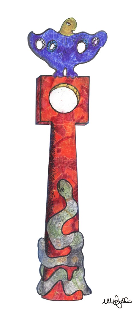 Queen Califia's Garden, Totem/Sculpture. Ink, color pencils and markers. 2009 Queen Califia's Garden, Totem/Sculpture. Ink, color pencils and markers. 2009