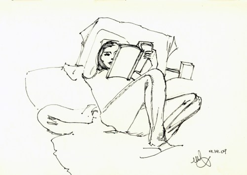 Amina reading. Ink on paper. Sept.19,2009 Amina reading. Ink on paper. Sept.19,2009