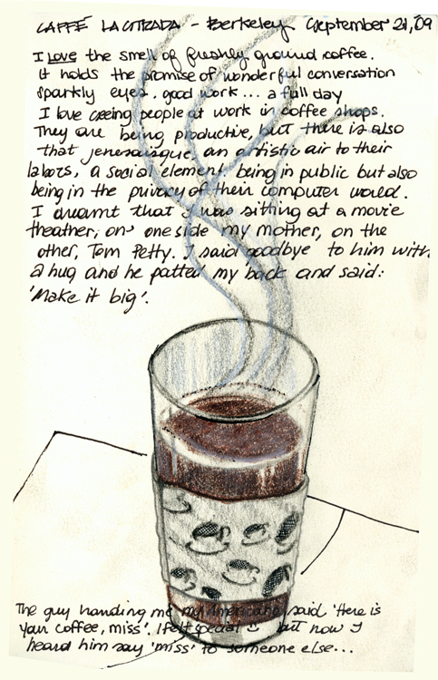 Americano at Caffe' La Strada, Berkeley. Ink and pencil. Sept.20, 2009.