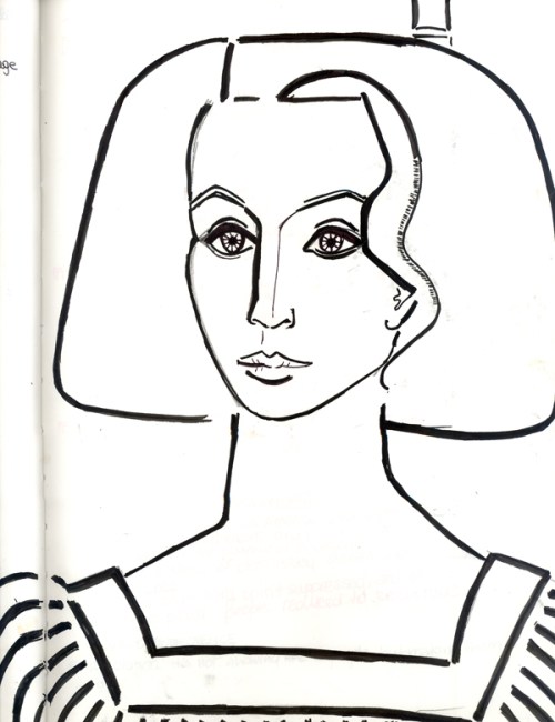 francoise_gilot_selfportrai_small Francoise Gilot (Picasso's Mistress), Self- Portrait. Copy. Ink on Paper. I saw this at the San Diego Museum of Art, and needed to have it.