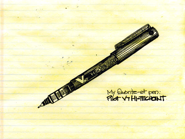 pilotpen-web Pilot Pen V5 (aka Pilot Precise Extra Fine) on office pad. August 3, 2010.