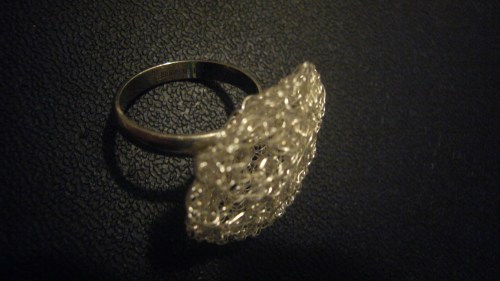 P1170426 Wire Crochet ring. This is a cocktail ring that can have a rounded or flattened look. November 20, 2011.