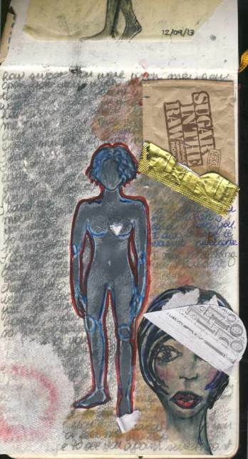 I found and lost myself inside of that night. Collage. Graphite, fountain ink, found objects. San Diego. December 9, 2013.